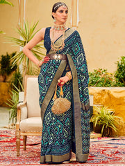 Navy Blue Patola Silk Saree - The Dori Store