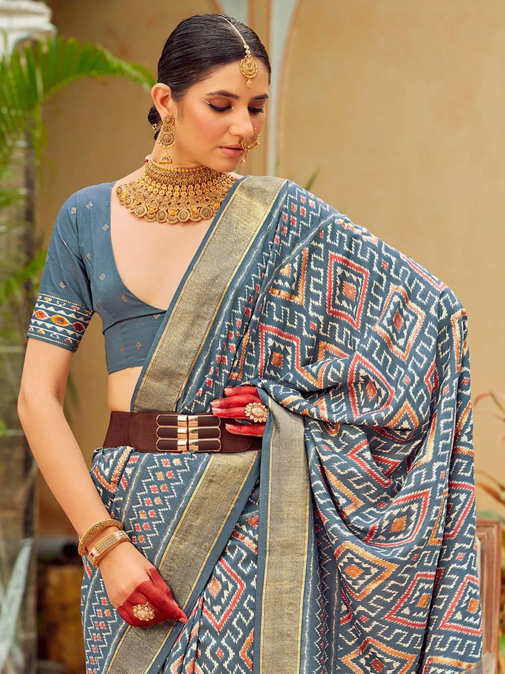 Grey Patola Silk Saree - The Dori Store