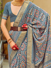 Grey Patola Silk Saree - The Dori Store