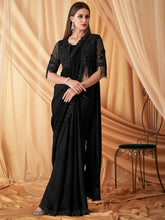 Elegant Black Flowing Georgette Sequins Embellished Saree - The Dori Store