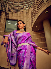 Plum Purple Partywear Satin Silk Saree - The Dori Store
