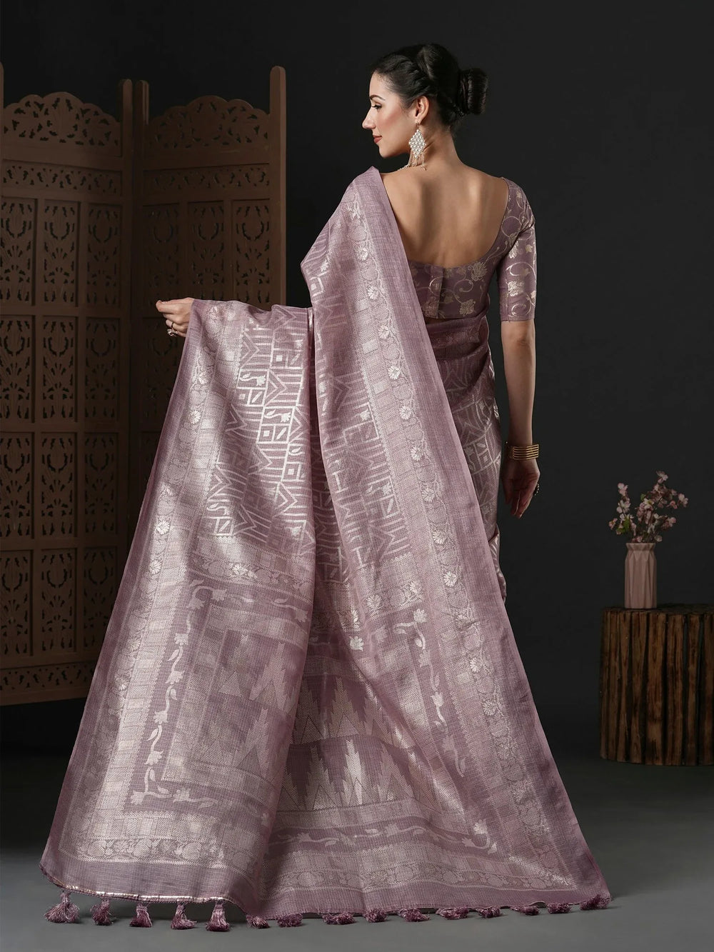 Purple Kota Doria Branded Cotton Saree - The Dori Store