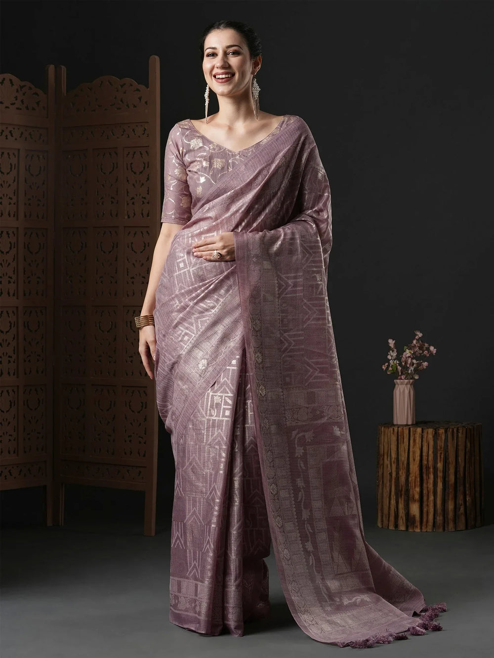Purple Kota Doria Branded Cotton Saree - The Dori Store