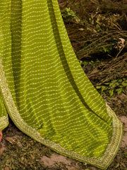 Parrot Green Partywear Bandhani Georgette Saree - The Dori Store