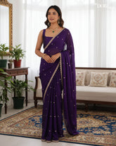 Purple Party Wear Pure Georgette Embellished Saree