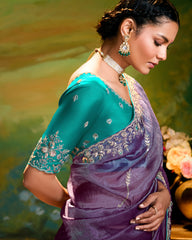Designer Purple Dola Silk Saree