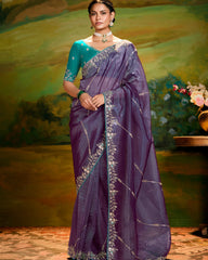Designer Purple Dola Silk Saree