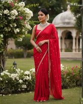 Red Party Wear Pure Georgette Embellished Saree