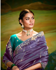 Designer Purple Dola Silk Saree