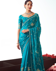 Blue Handwork Embroidery Designer Saree