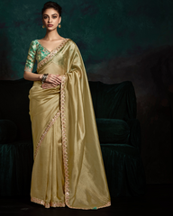 Designer Golden Sequin Work Saree