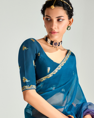 Blue & Purple Organza Tissue Party Wear Saree