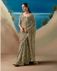 Green Satin Organza Designer Saree
