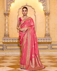 Pink Crepe Silk Designer Saree