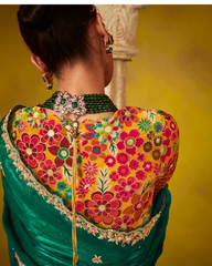 Green Glass Tissue Designer Saree