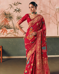 Red Pure Khadi Georgette Saree