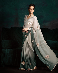 Designer Grey Sequin Work Saree