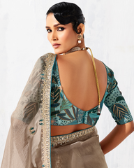 Grey Glass Tissue Organza Party Wear Saree