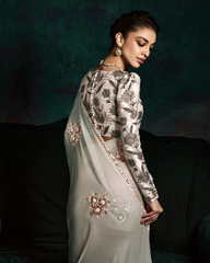 Designer Grey Sequin Work Saree