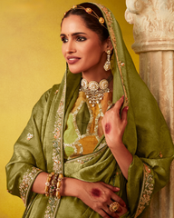 Green Glass Tissue Designer Saree