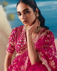 Pink Satin Organza Designer Saree