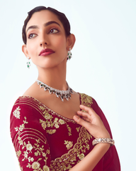 Red Handwork Embroidery Designer Saree