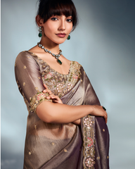 Grey Pure Ho Tissue Organza Saree