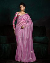 Lavender Sequin Work Party Wear Saree