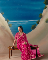Pink Satin Organza Designer Saree