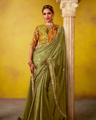 Green Glass Tissue Designer Saree