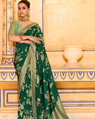 Green Crepe Silk Designer Saree