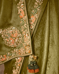 Green Glass Tissue Designer Saree
