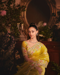 Yellow Tissue Organza Designer Saree