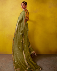 Green Glass Tissue Designer Saree