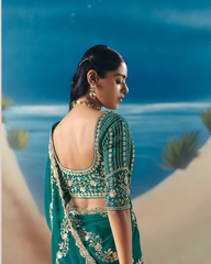 Green Satin Organza Designer Saree