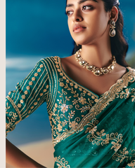 Green Satin Organza Designer Saree