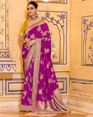 Purple Crepe Silk Designer Saree