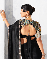 Black Glass Tissue Organza Designer Saree
