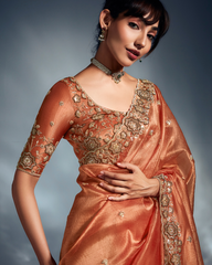 Orange Pure Ho Tissue Organza Saree