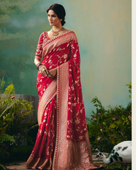 Red Dola Viscose Silk Designer Saree