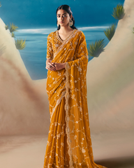 Yellow Satin Organza Designer Saree