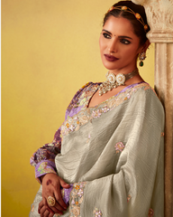 Party Wear Grey Glass Tissue Saree