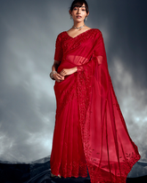 Red Pure Ho Tissue Organza Saree