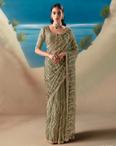 Green Satin Organza Designer Saree