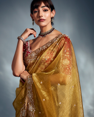 Yellow Pure Ho Tissue Organza Saree