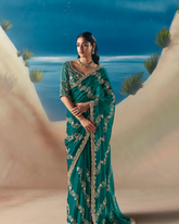 Green Satin Organza Designer Saree