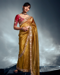 Yellow Pure Ho Tissue Organza Saree