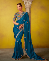Blue Glass Tissue Designer Saree