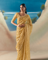 Light Yellow Satin Organza Saree