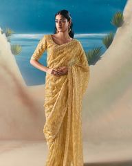 Light Yellow Satin Organza Saree